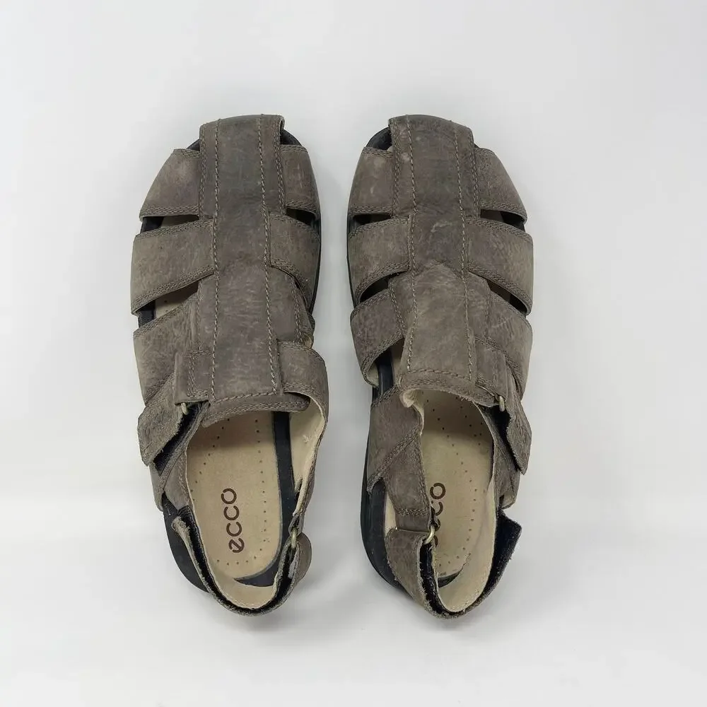 Ecco Cozmo Fisherman Sandal Mens 41/7-7.5‎ Brown Nubuck Cork Footbed Closed Toe